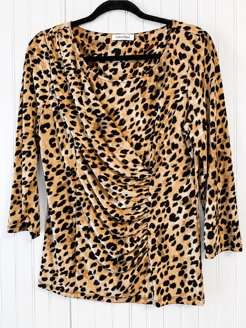 Calvin Klein Leopard Print Top in Tan and Black